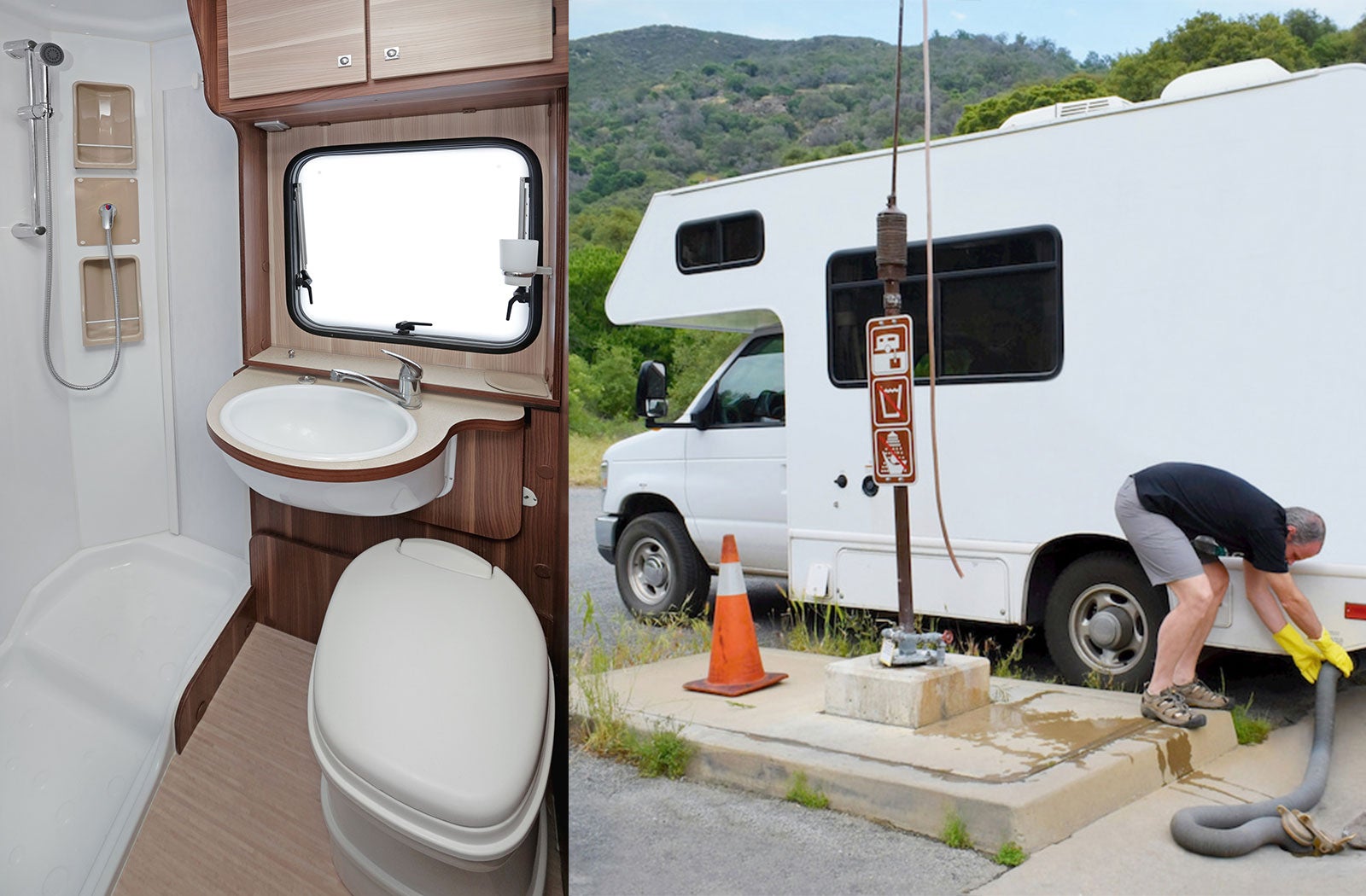 Portable RV/camper toilet and holding tank setup in Alamogordo, New Mexico